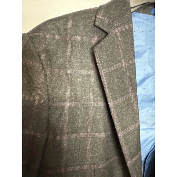 Gino Vitale Mens Navy Blue Long Sleeve Slim Fit Checked Stretch Blazer Size 40R